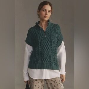 Anthropologie Pilcro Chunky Cable-Knit Twofer Sweater Size XL Green